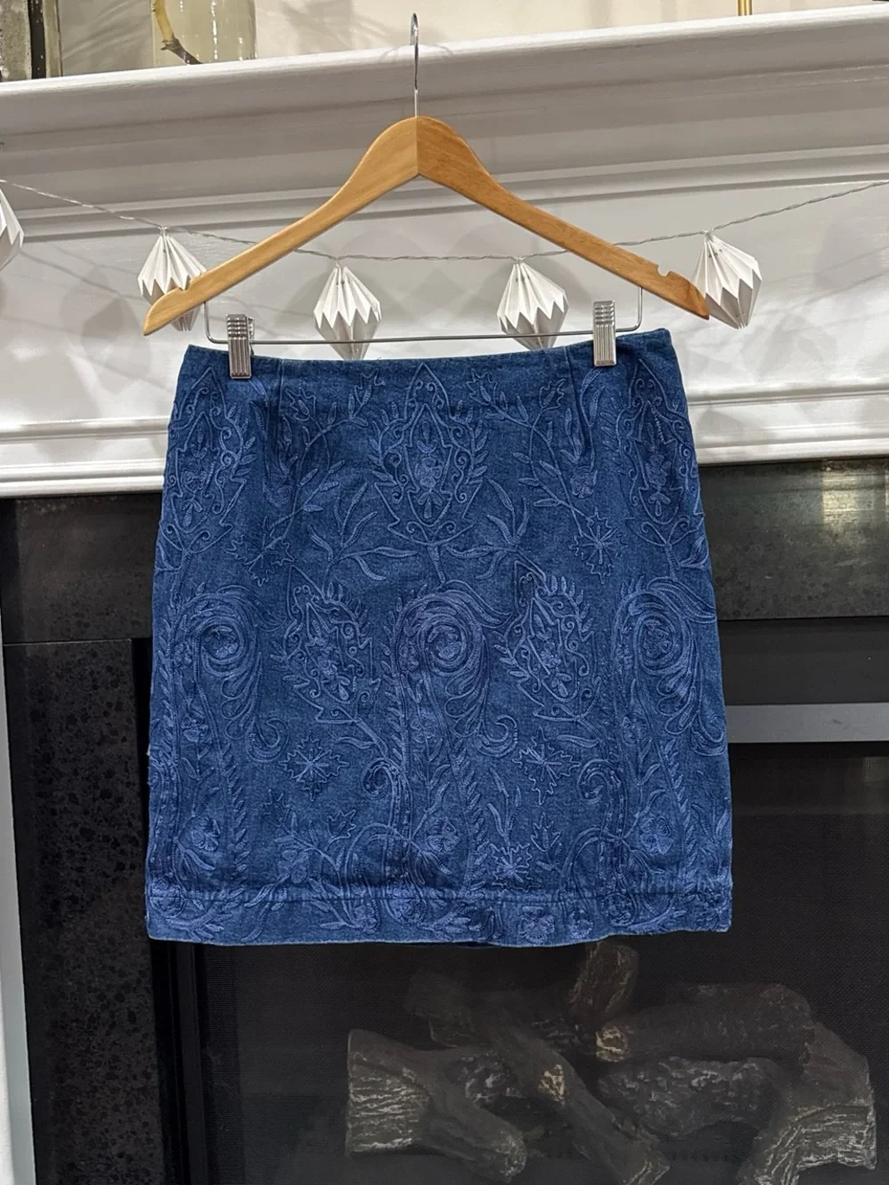 Luisa Spagnoli denim Mini Skirt embroidered quiet luxury preppy boho size 44